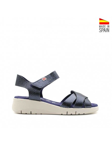 cuña azul metalizado de piel con velcro