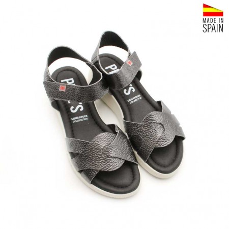 sandalias negras metalizadas con velcro