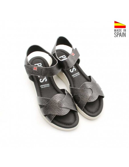 sandalias negras metalizadas con velcro