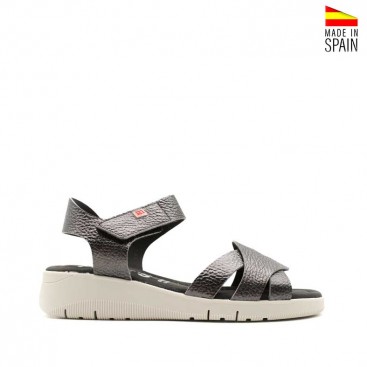 sandalias cuñas negras mujer de piel