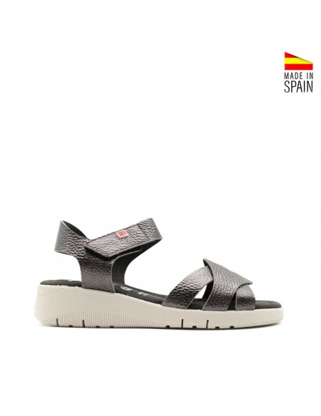 sandalias cuñas negras mujer de piel