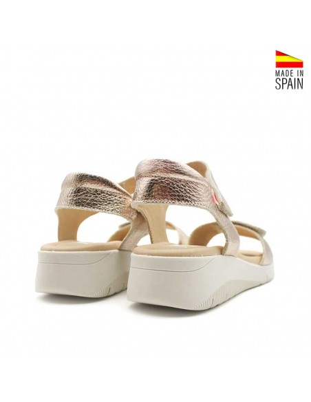 sandalia cuña baja dorada con doble velcro