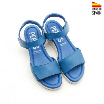 sandalias azules con doble velcro mujer