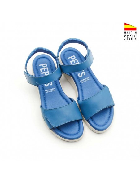sandalias azules con doble velcro mujer