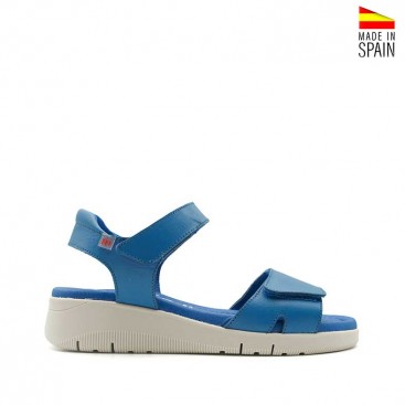 sandalias azules cuña de piel