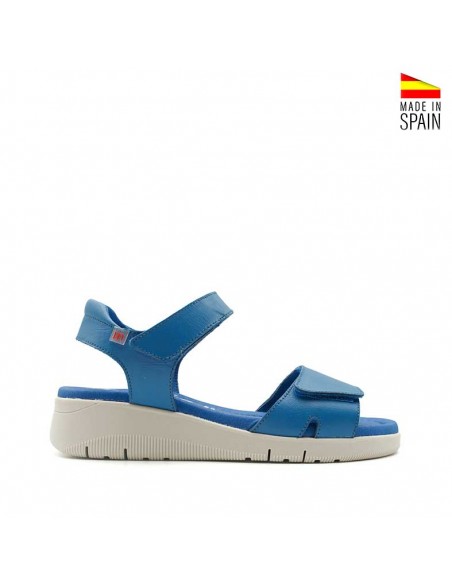 sandalias azules cuña de piel