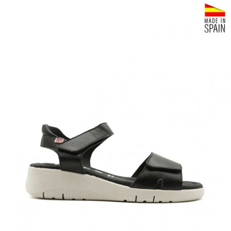 sandalia negra mujer de piel con velcro