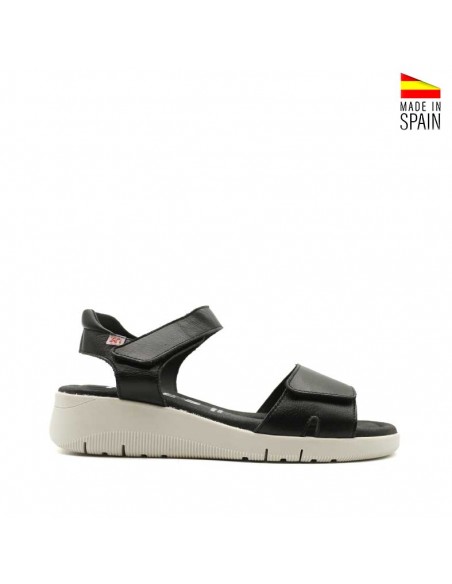 sandalia negra mujer de piel con velcro