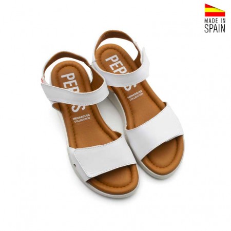 sandalias blancas de piel con doble velcro