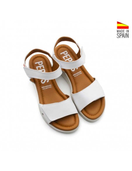 sandalias blancas de piel con doble velcro