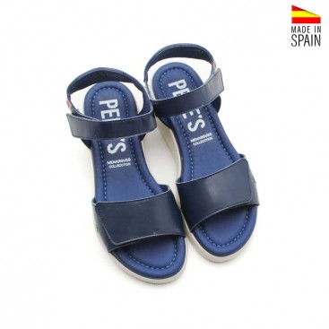 sandalias azul marino con cuña de goma