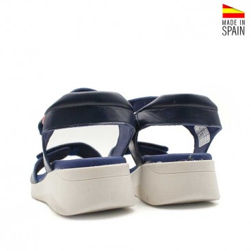 sandalias de cuña baja con doble velcro azul