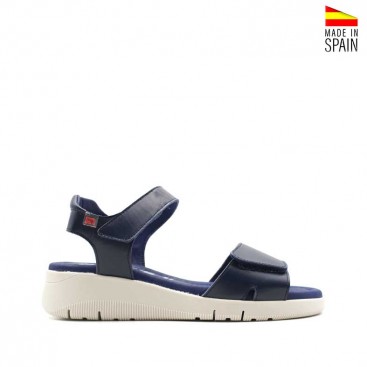 sandalias cuña goma azul marino de piel