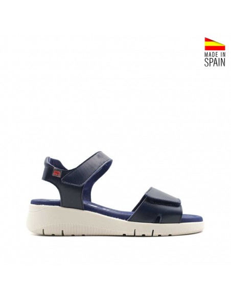 sandalias cuña goma azul marino de piel
