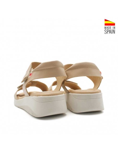 sandalias beige con doble velcro mujer