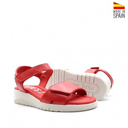 sandalias rojas de cuña baja con velcro