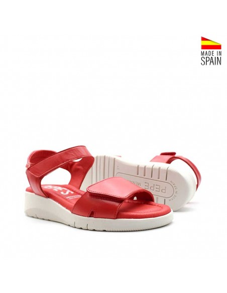 sandalias rojas de cuña baja con velcro