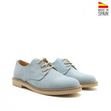 Zapatos de comunión para niño en ante azul celeste