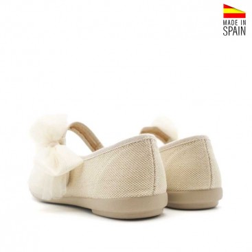 Zapatos de lino niña con lazo y suela plana vista trasera