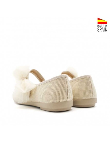 Zapatos de lino niña con lazo y suela plana vista trasera