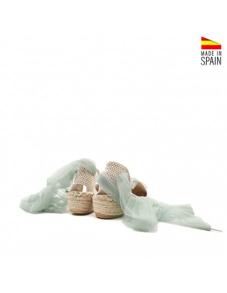 Parte trasera de esparteñas comunión verde agua niña fabricadas en España