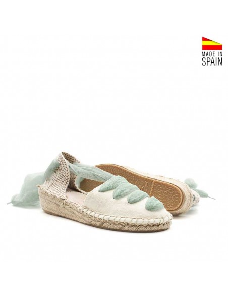 Suela de esparteñas comunión verde agua niña con esparto y caucho natural