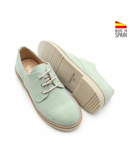 zapato Blucher de comunión para niño en ante verde agua con suela EVA