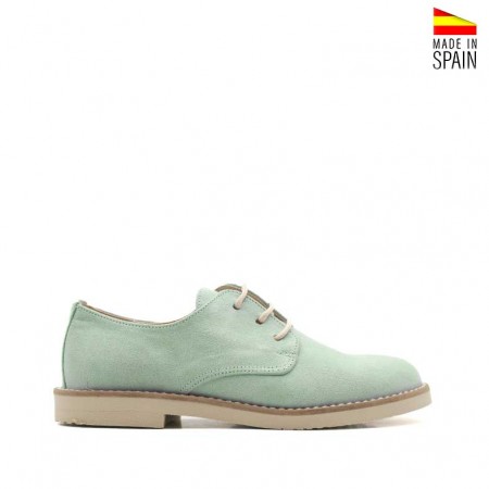 Blucher niño comunión verde agua con cierre de cordones