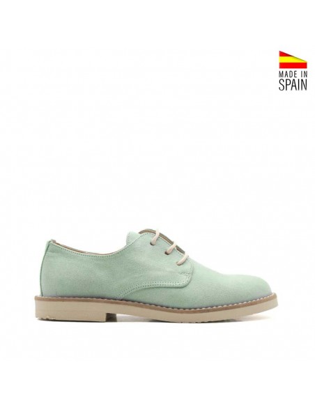 Blucher niño comunión verde agua con cierre de cordones