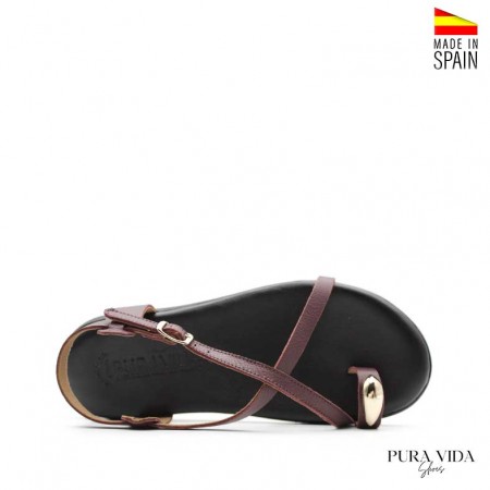 sandalias de dedo con anillo dorado de piel