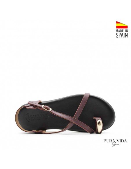 sandalias de dedo con anillo dorado de piel