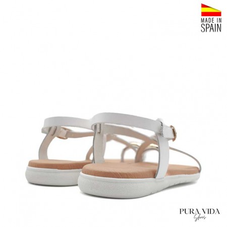 Sandalia de piel blanca con anillo dorado y plantilla de gel 5 mm colección verano 2026