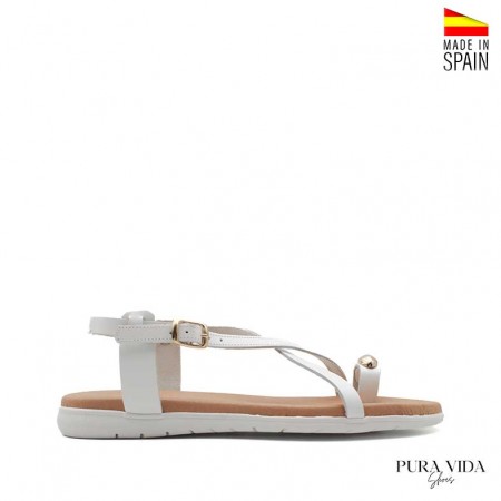 Sandalia plana blanca elegante con diseño minimal y confort diario Pura Vida Shoes