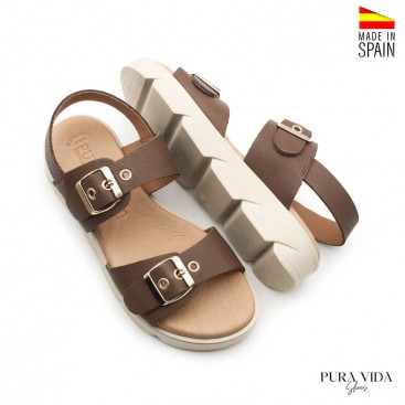 sandalias marrones de plataforma piel