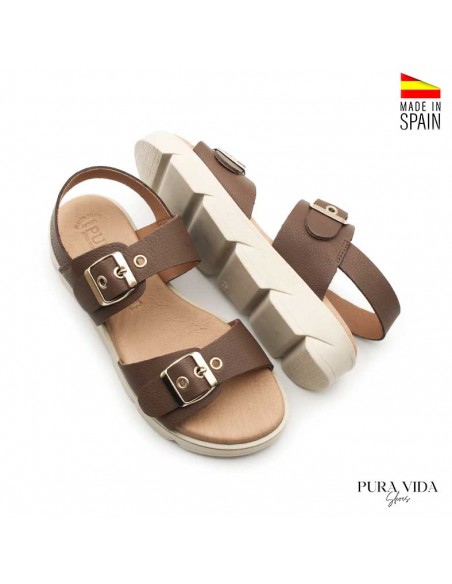sandalias marrones de plataforma piel