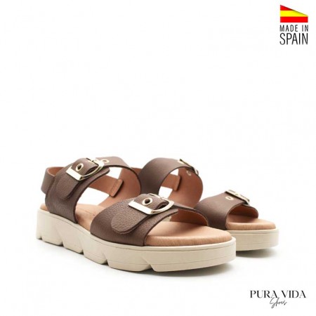 sandalias plataforma marrones con hebillas