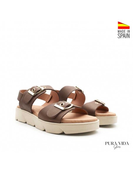 sandalias plataforma marrones con hebillas