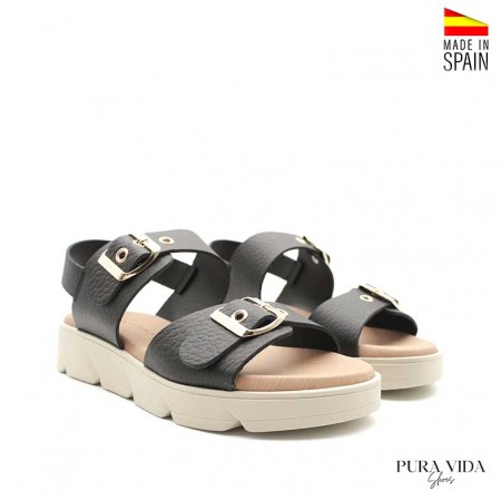 sandalias negras piel plataforma mujer