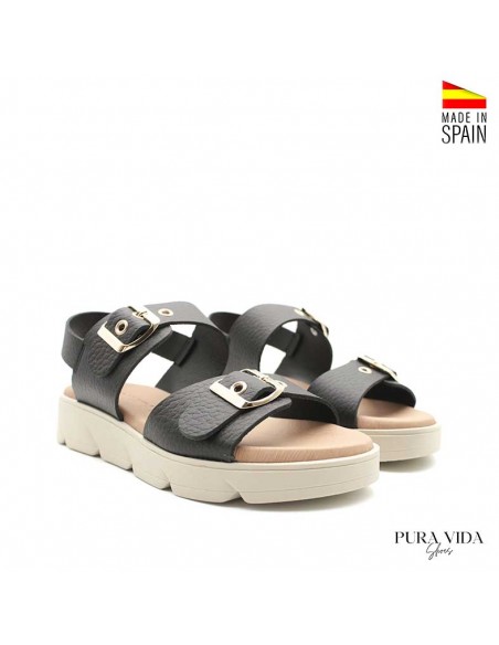sandalias negras piel plataforma mujer