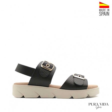 sandalias negras de plataforma piel