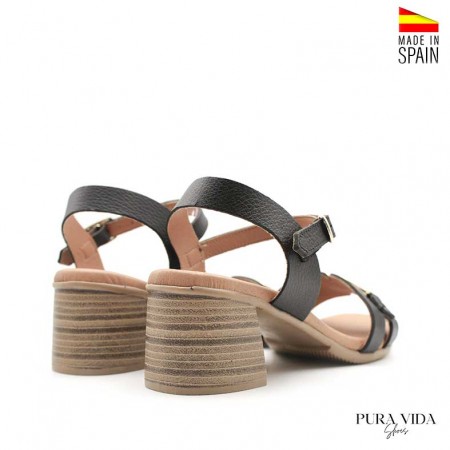 Sandalias con cadena dorada negras de mujer con tacón bajo