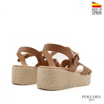 sandalias piel camel plataforma tachuelas