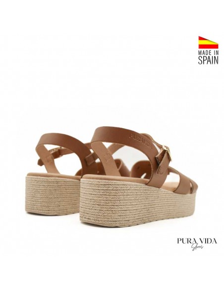 sandalias piel camel plataforma tachuelas
