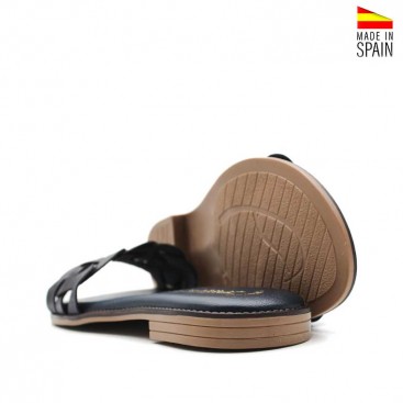 sandalias de piel azul marino mujer