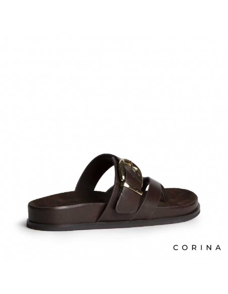 sandalias marrón con hebilla mujer