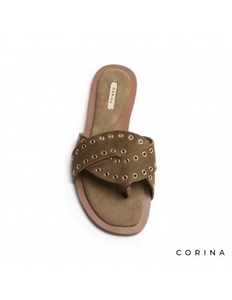 Sandalia camel destalonada con pala cruzada