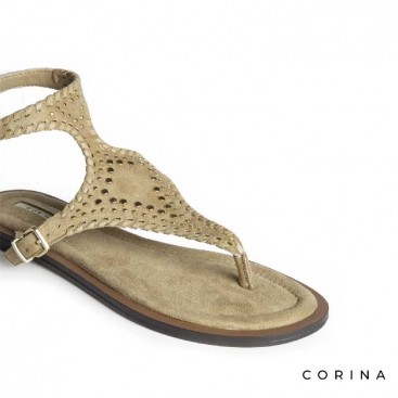 sandalia plana camel pulsera tobillo mujer