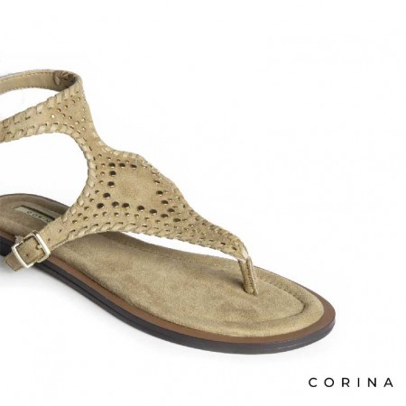sandalia plana camel pulsera tobillo mujer