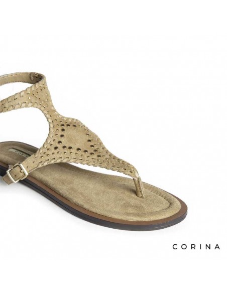 sandalia plana camel pulsera tobillo mujer