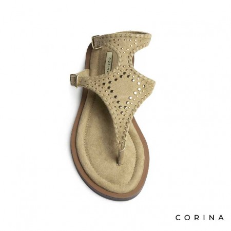 sandalia camel Corina con tachas decorativas